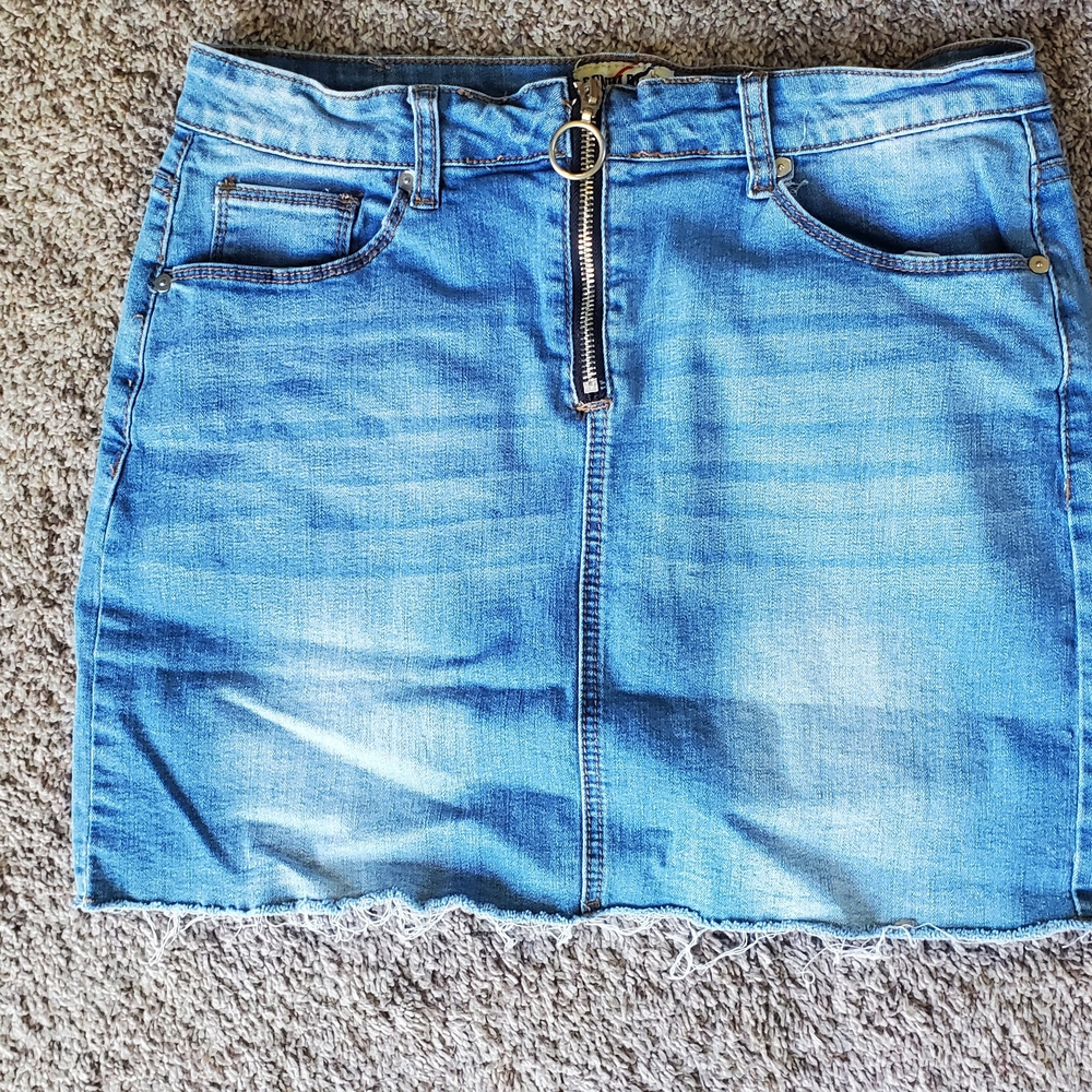 Denim Mini Skirt with Zipper Detail